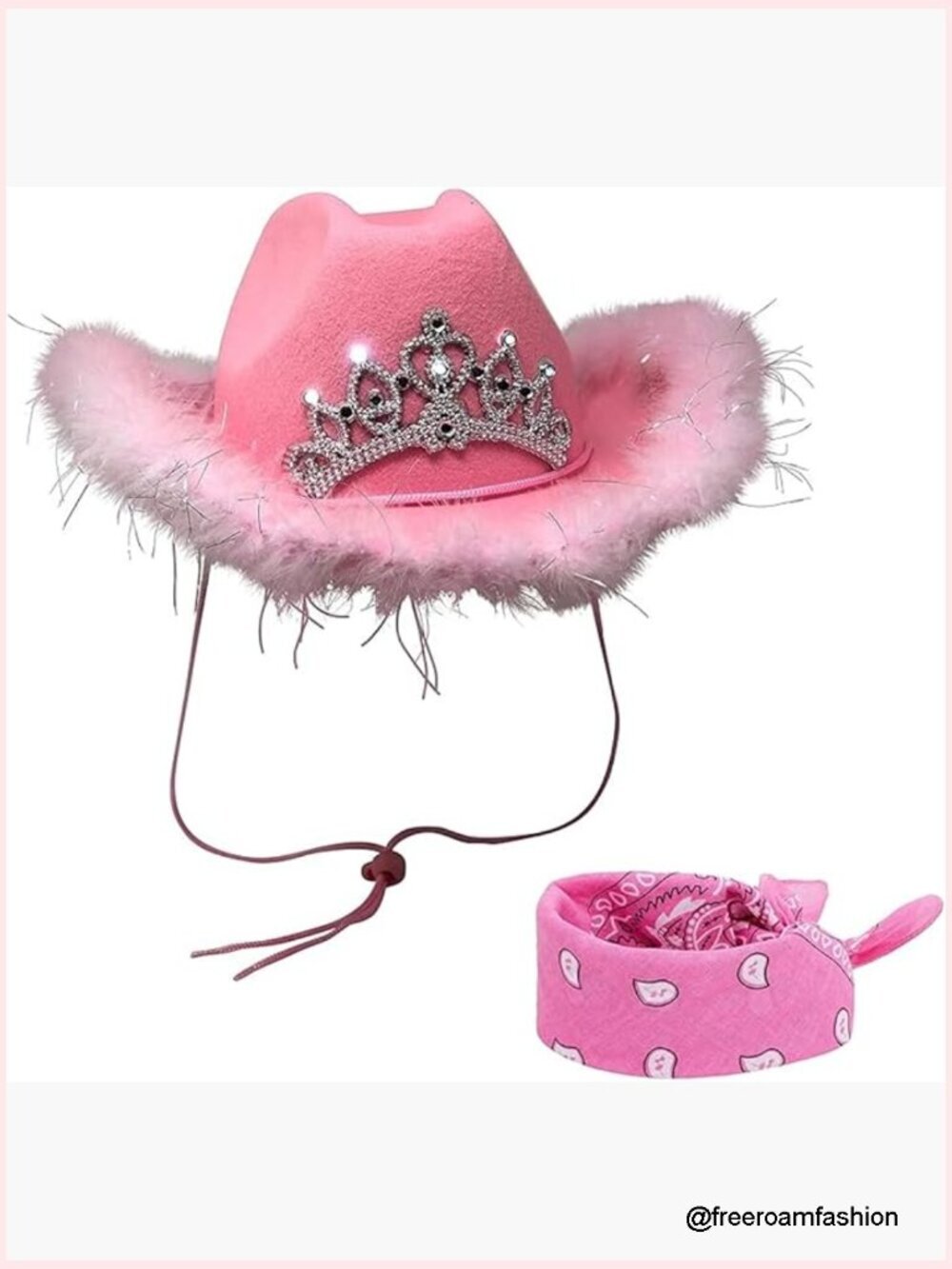 Cowgirl Hat with Light-Up Tiara Crown and Boa Trim, Party Accessory